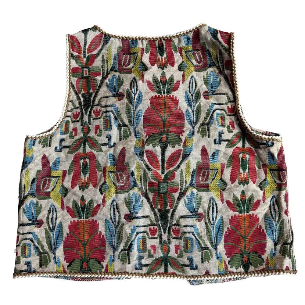 Vintage Tapestry Boho Tie Front Vest Women's Medium M Floral Woven - Picture 3 of 7